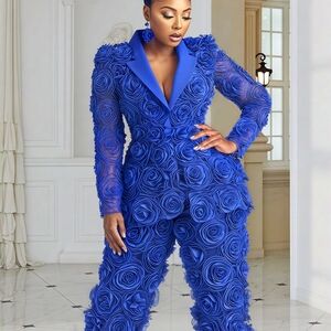 Xpluswear Royal Blue 3D Rose Pantsuit | Statement Set | NWT | Size 2X